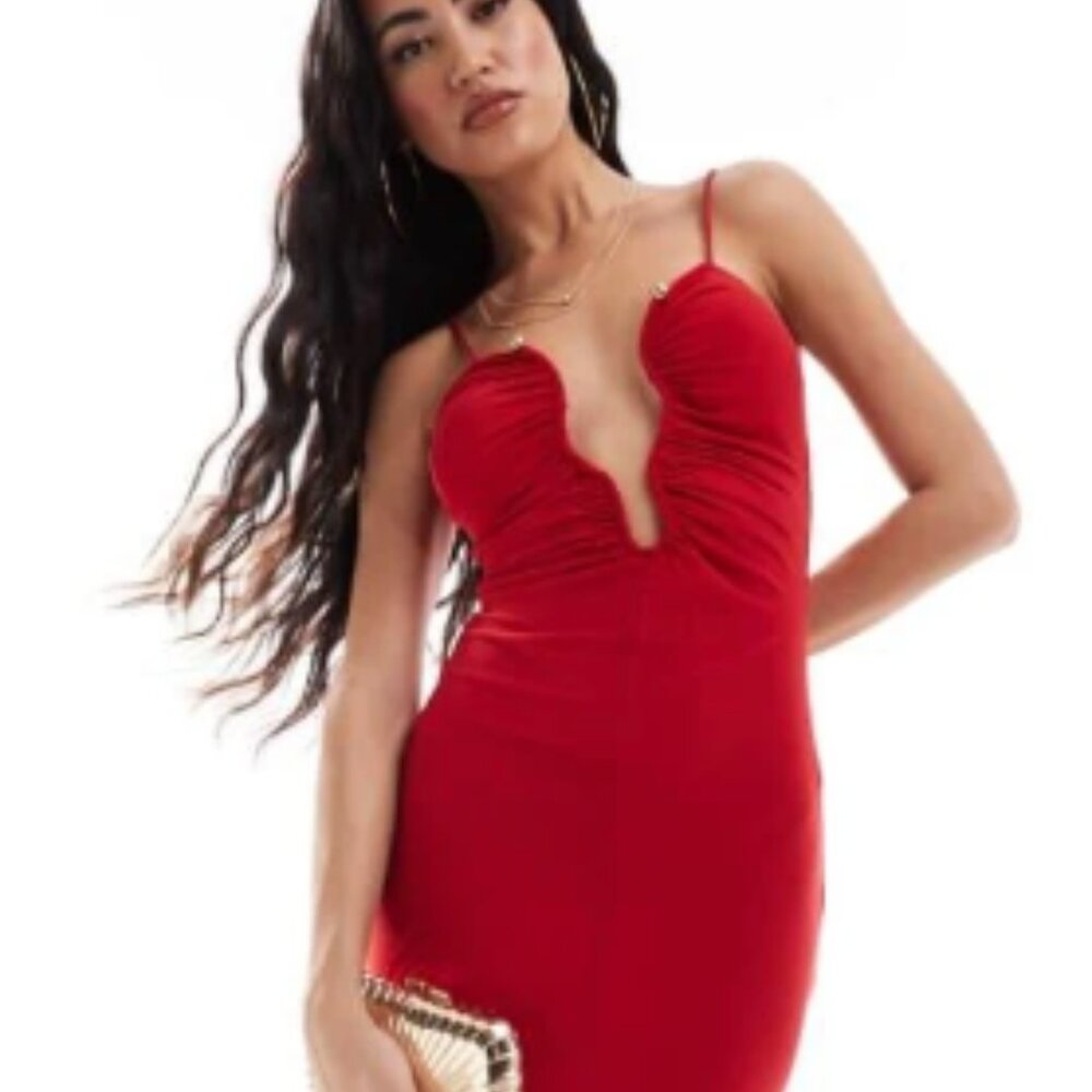 ASOS NWT Red Mesh Cami Midi Dress Sz 8